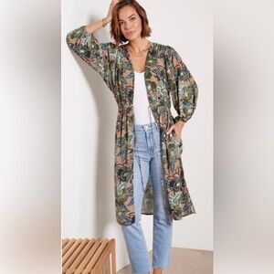 Evereve Womens Mindy Tie Front Wrap Sz XS/S Longline Floral Flowy Boho Peasant